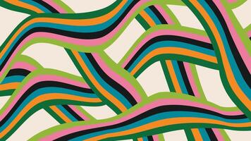 Abstract groovy design in retro 60s-70s style. Trendy vintage background in hippie art style. Psychedelic curve multi colors stripes pattern vector