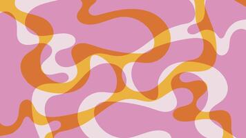 Psychedelic groovy pattern in retro 60s-70 s style. Vintage wavy background in pink, yellow, orange and beige colors. Liquid shapes vector design