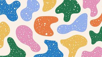 Funky abstract background with colorful hand drawn colorful blobs, organic shapes and dots. Childish pattern in doodle style. Trendy minimalistic vector design