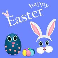 Easter hare and colorful colored eggs on dark blue background vector