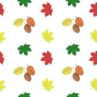 Maple and other fall leaves. Multicolored mottled large autumn leaves. Vector pattern