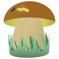 Mushroom in the grass with a worm on the cap, fall vector