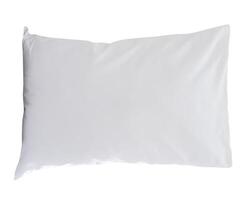 Front view of white pillow with case after guest use in resort or hotel room isolated on white background with clipping path photo