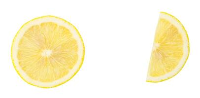 Top view set of yellow lemon half and slice or quarter isolated on white background with clipping path photo