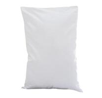 Front view of white pillow with case after guest use in resort or hotel room isolated on white background with clipping path photo