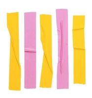 parte superior ver conjunto de arrugado amarillo y rosado adhesivo vinilo cinta o paño cintas en raya forma aislado en blanco antecedentes con recorte camino foto