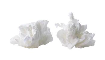 Front view set of white crumpled tissue paper ball after use in toilet or restroom isolated on white background with clipping path photo