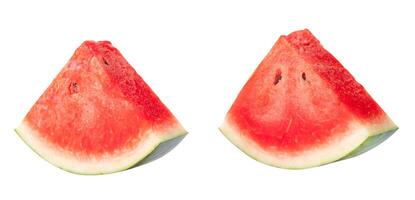 Front view or side view set of red watermelon slice isolated on white background with clipping path photo