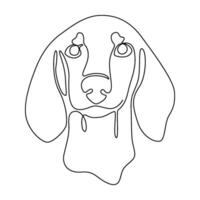 One continuous line drawing Dachshund short-haired vector Image. Single line minimal style dog breed portrait. Cute puppy black linear sketch isolated on white background. Graphic drawing.