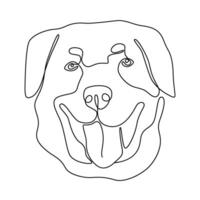 One continuous line drawing rottweiler vector Image. Single line minimal style dog breed portrait. Cute puppy black linear sketch isolated on white background. Graphic drawing.