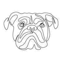 One continuous line drawing English bulldog vector Image. Single line minimal style dog breed portrait. Cute puppy black linear sketch isolated on white background. Graphic drawing.