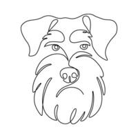 One continuous line drawing schnauzer vector Image. Single line minimal style dog breed portrait. Cute puppy black linear sketch isolated on white background. Graphic drawing.