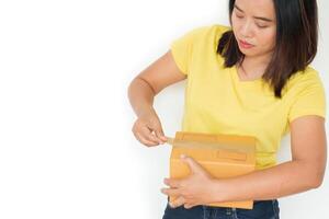 Women are opening the parcel box. photo