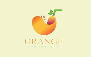 Orange fruit glass with green leaf straw logo, volume icon design template element vector