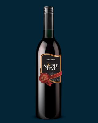 Red wine bottle on blue background. bottle with shadow. good sample labels and bottle caps.