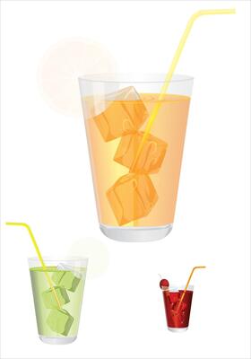Summer drink set. Fruit juice vector cartoon illustration. healthy drink. Menu icon or concept.