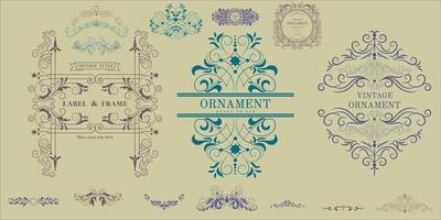 Set of decorative vintage thin ornate elements. borders, frames, dividers, ornaments, page decorations. Combination for retro design, greeting cards, certificates and invitations. Vector. vector