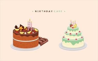 Birthday cake set. chocolate cake and candle decorations. eps10 vector