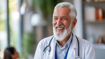 ai generado retrato foto de anciano médico en hospital