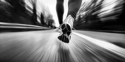 AI generated Dynamic Running Shoes in Action on Pavement with Motion Blur photo