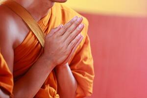 Monks are performing Buddhist rituals to pray for the souls of the deceased to go to heaven and find happiness after death. The concept of Buddhist rituals to pray for the spirits of the deceased. photo