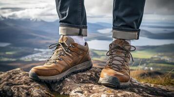 AI generated A Person's Journey Up the Mountains in Comfortable Hiking Shoes photo