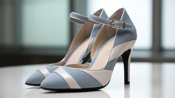 AI generated Gray suede pointed toe pumps with a strap photo