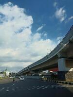 photo of sky views in the middle of city streets