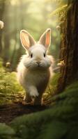 AI generated a white rabbit in the woods with flowers. ai generated image. Pro Photo