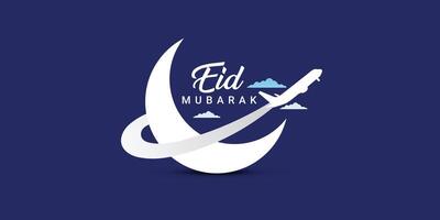 Airplane, Eid, Ramadan, Travel, travel, airplane, plane, travel and festival concept, Eid Mubarak creative concept design. Eid-ul-Fitr, Eid-ul-Azha. Religious holidays are celebrated by World Muslims vector