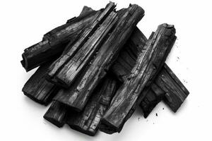 AI generated Black Natural Wood Charcoal Isolated on White Background photo