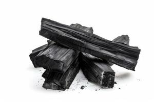 AI generated Premium Black Natural Wood Charcoal Isolated on White Background photo