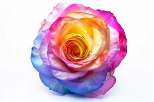 AI generated Rainbow Rose Isolated on White Background photo