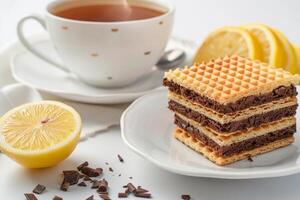 AI generated Lemon Tea in Cup and Saucer Isolated on White Background photo