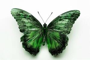 ai generado elegante verde Brillantina mariposa aislado en blanco antecedentes foto