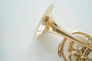 AI generated Vintage Brass Horn Isolated on White Background photo