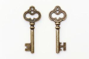 AI generated Brass Cupboard Keys Isolated on White Background photo
