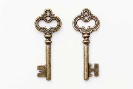 AI generated Brass Cupboard Keys Isolated on White Background photo