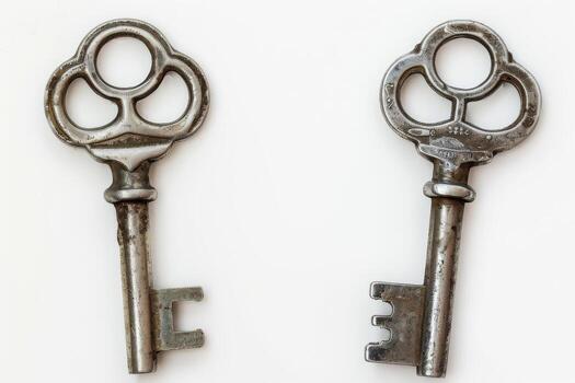 AI generated Metal Cupboard Keys Isolated on White Background photo