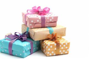 AI generated Decorative Gift Boxes Isolated on White Background photo