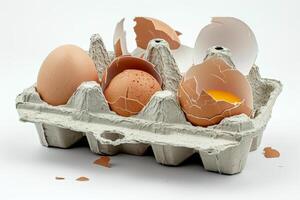 AI generated Tray of Egg Shells Isolated on White Background photo