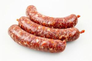 AI generated Succulent Fresh Sausage Isolated on White Background photo
