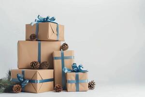 AI generated Assorted Gift Boxes Isolated on White Background photo