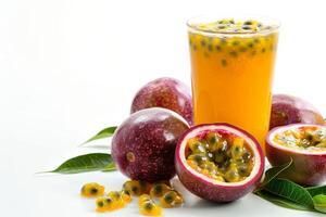 AI generated Refreshing Fresh Passion Fruit Juice Isolated on White Background photo