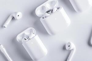 AI generated Wireless Earpods Isolated on White Background photo