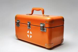 AI generated Vibrant Orange Luggage Isolated on White Background photo