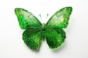 AI generated Sparkling Green Glitter Butterfly Isolated on White Background photo