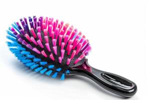 AI generated Stylish Rainbow Hairbrush Isolated on White Background photo