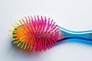 AI generated Funky Colorful Hairbrush Isolated on White Background photo