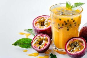 AI generated Tropical Passion Fruit Drink Isolated on White Background photo